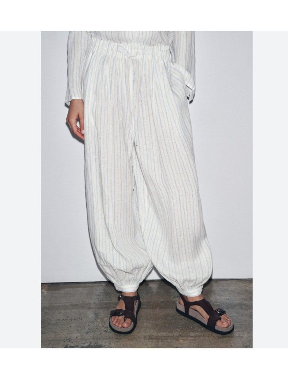 Zara ZW Womens Balloon Pants Trousers XS S White blue striped Linen 3736/249 NWT